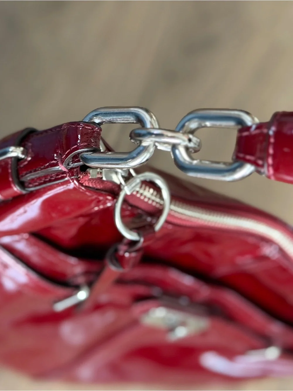 COACH Chelsea F17861 Crimson Red Patent Leather Shoulder Bag Silver Hardware